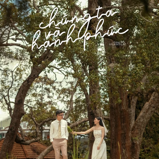 The couple hold hands beneath a large tree at Dinh Tỉnh Trưởng.