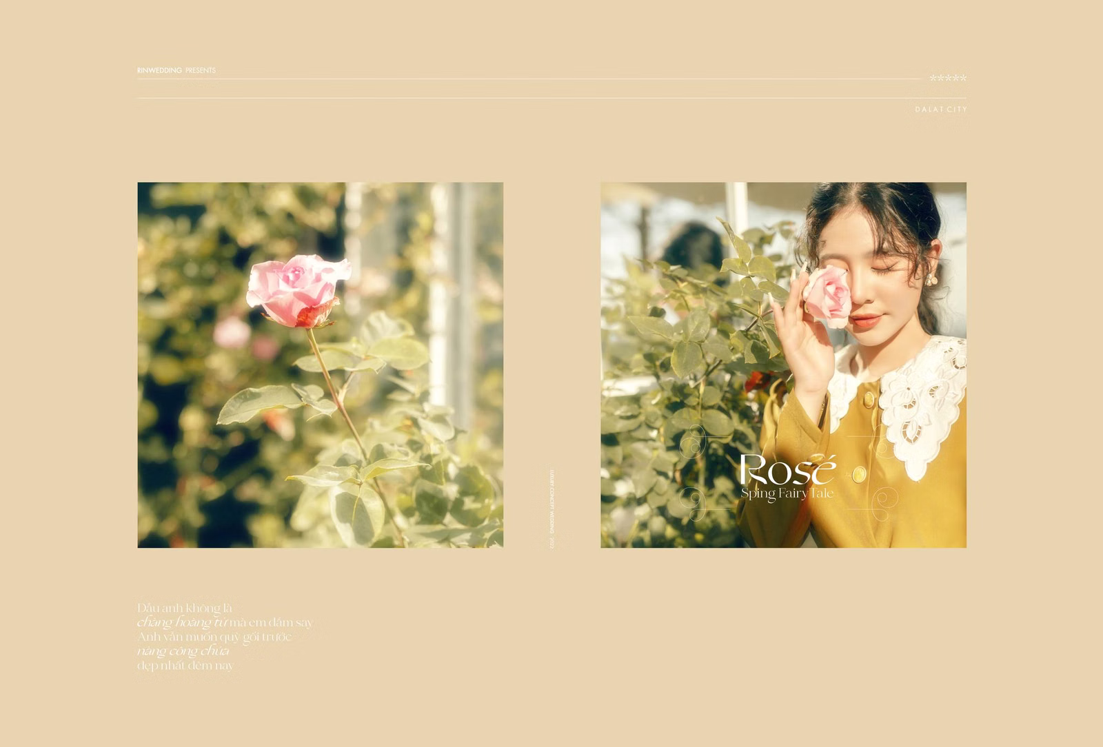 Photo collage of roses and a woman’s portrait in a Da Lat café session.