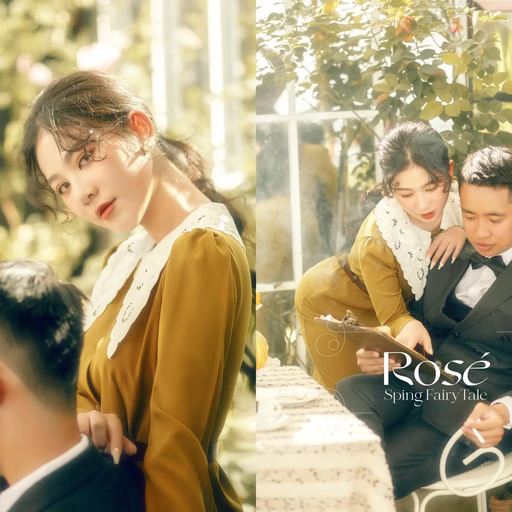 Collage of a couple enjoying tea in a sunny café.