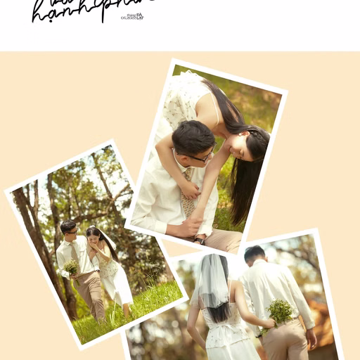 A collage of the bride and groom in the gardens at Dinh Tỉnh Trưởng Đà Lạt.