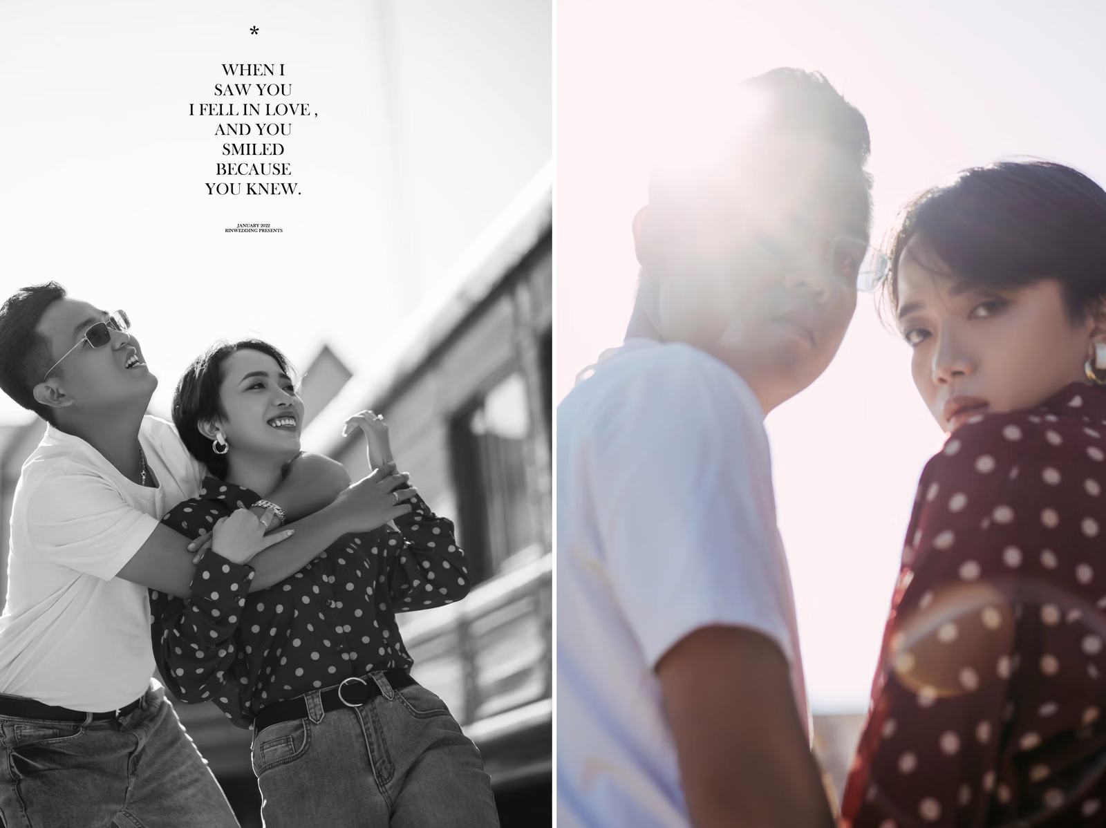 Collage of the couple playing beside the tracks at Ga Đà Lạt.