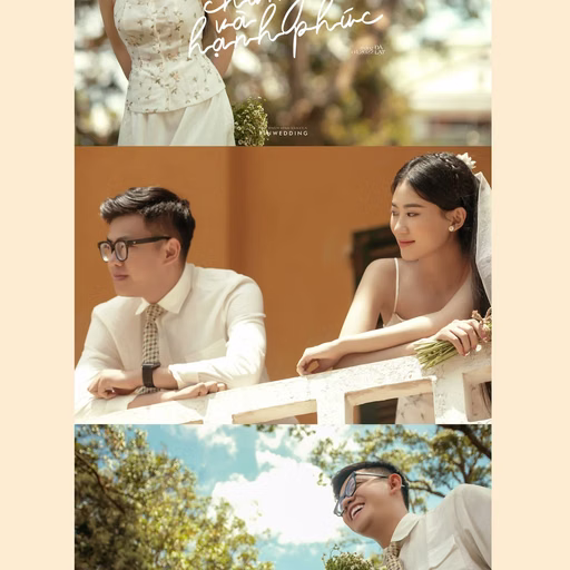 A collage of bridal and groom portraits at Dinh Tỉnh Trưởng.