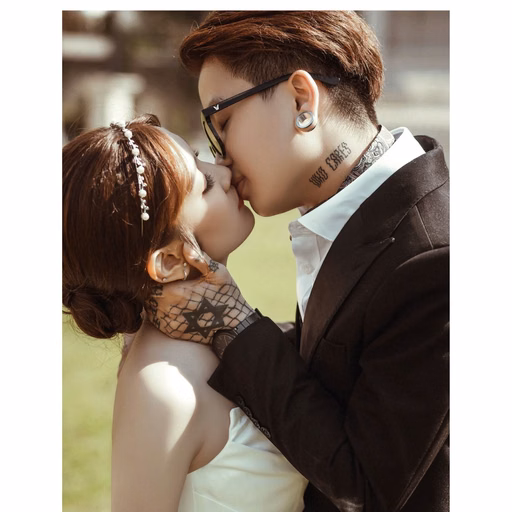 The groom kisses the bride's forehead at Nhà thờ Don Bosco
