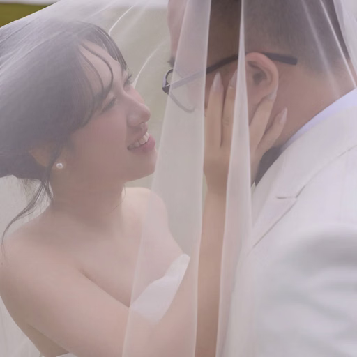 The couple looks at each other through a wedding veil at Cây Thông Cô Đơn, Đà Lạt